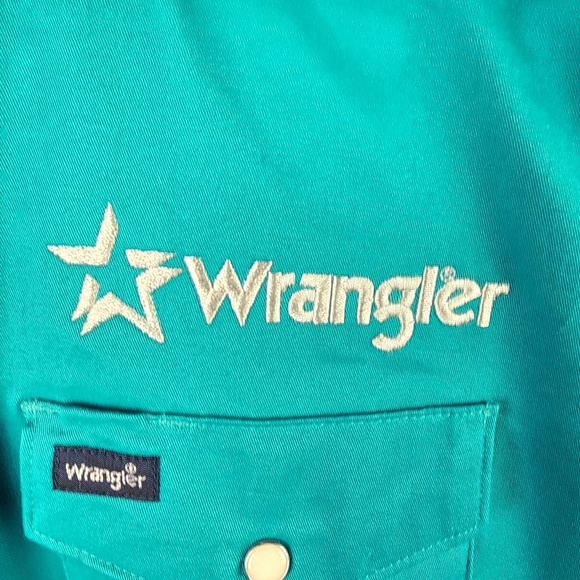 Wrangler Advanced Comfort Snap Front Shirt Embroidered Teal Green Size 3X - Picture 5 of 15
